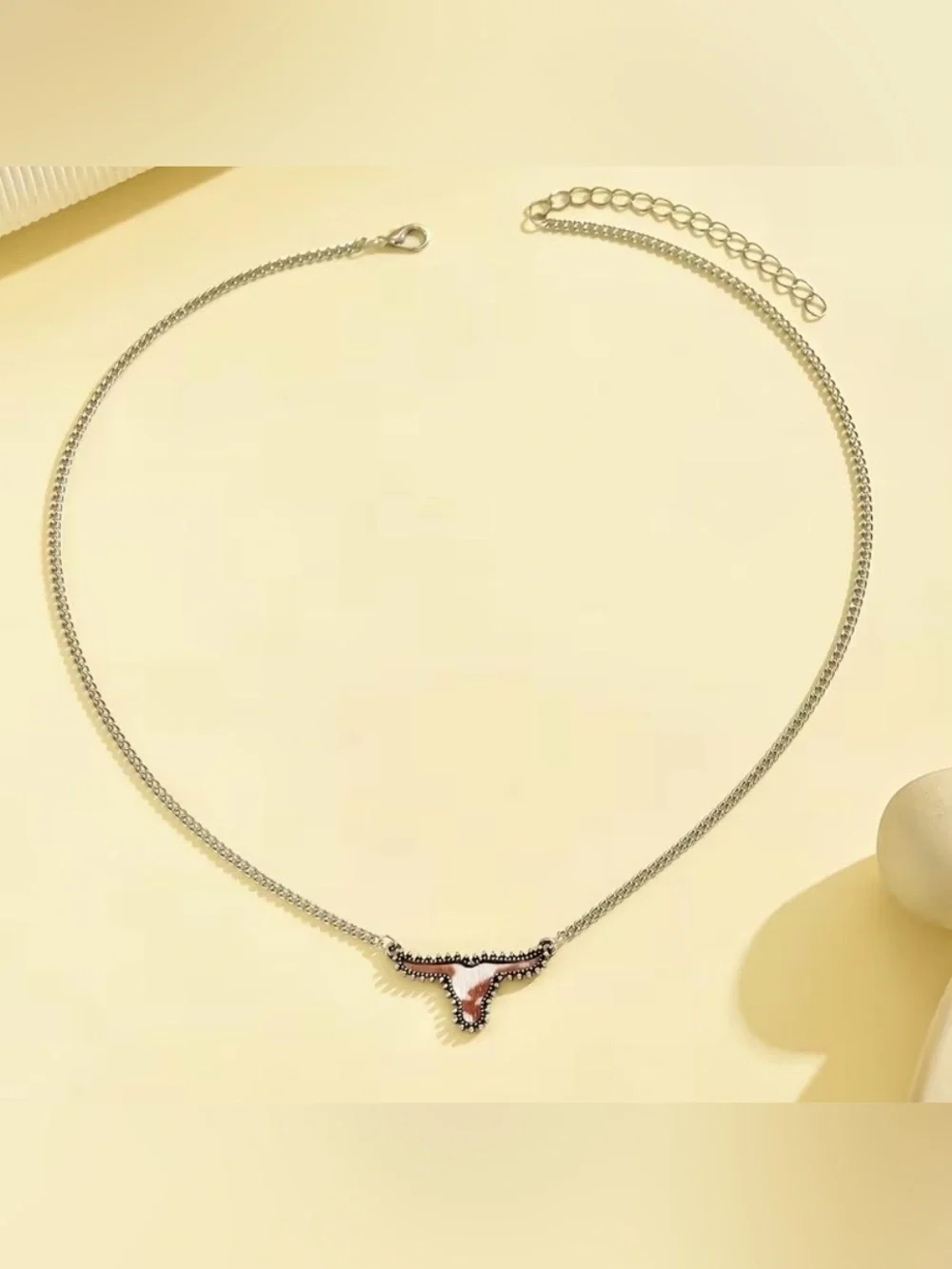 Brown & White Hair-On-Hide Style Longhorn Necklace Western Cowgirl
